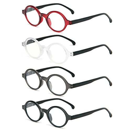 KoKoBin 4er Pack Herren und Damen kleine runde Anti-Blaulicht Lesebrille Praktisches Lesegerät mit Federscharnieren (4er-Pack, 1.5, diopters) von KoKoBin