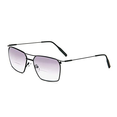 KoKoBin Bifokale Lesebrille Sonnenbrille für Damen und Herren Outdoor Metall Sonnenlesebrille Lesehilfe Sehhilfe Brille(Schwarz, 2,5) von KoKoBin