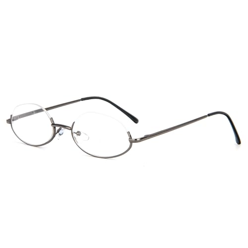 KoKoBin Herren und Damen Lesebrille Halbmond Halbrahmen Metallrahmen Federscharniere Schlanke Lesehilfe (Grau, 1.5, Dioptrien) von KoKoBin