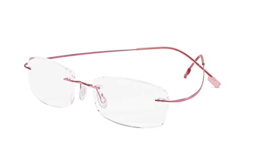 KoKoBin Randlos Lesebrille super Light Titan Lesehilfe für Damen und Herren(pink,+1.0) von KoKoBin