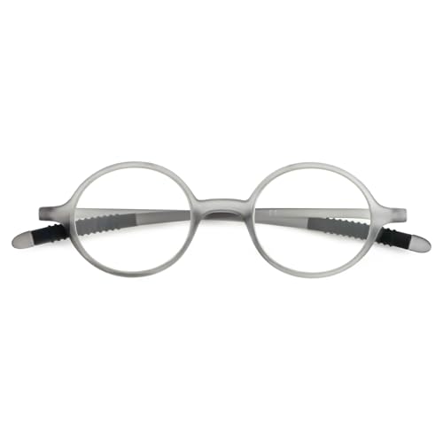 KoKoBin Retro Lesebrille Herren und Damen runde Lesehilf Sehhilfe Brille TR90 Vollrahmenbrille (Grau, 1.5, Dioptrien) von KoKoBin