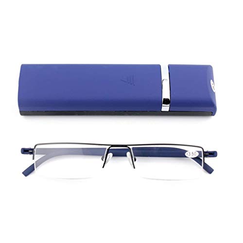 KoKoBin Ultraleichte TR90 Lesebrillen Herren Damen Klassische Metall Sehhilfe Halbrandbrille Schmal Stil Brille Lesehilfe mit Etui und Brillenputztuch(Blau,+2.25) von KoKoBin