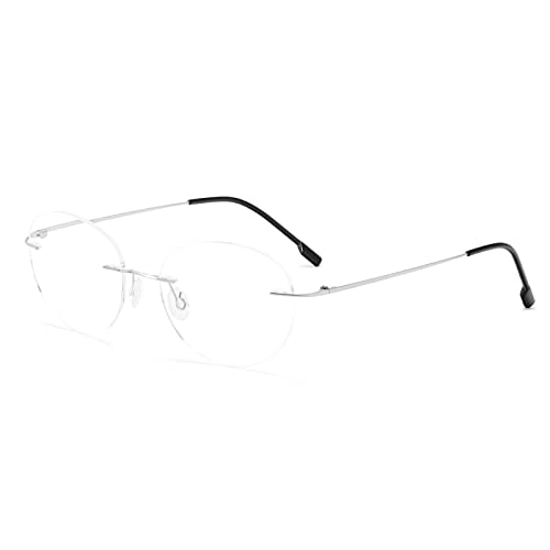 KoKoBin Ultraleichte Titan Lesebrille Runde Randlose Lesebrille für Männer und Frauen Lesehilfen (Silber, 2.5, Diopter) von KoKoBin