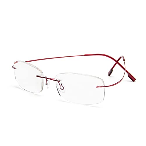 KoKoBin Randlos Lesebrille super Light Titan Lesehilfe für Damen und Herren (Rot, 1.50) von KoKoBin