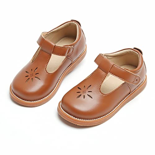 Kolan Todder Kleine Mädchen Oxford Schuhe Mary Jane T-Riemen Schuluniform Partykleid Flache Schuhe, Ke02-brown, 12 Little Kid von KoLan