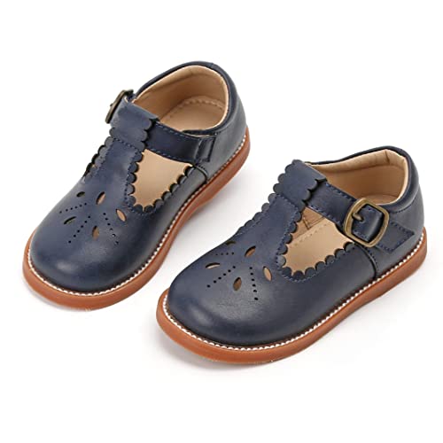 Kolan Todder Kleine Mädchen Oxford Schuhe Mary Jane T-Riemen Schuluniform Partykleid Flache Schuhe, Ke03-Marineblau, 13 Little Kid von KoLan