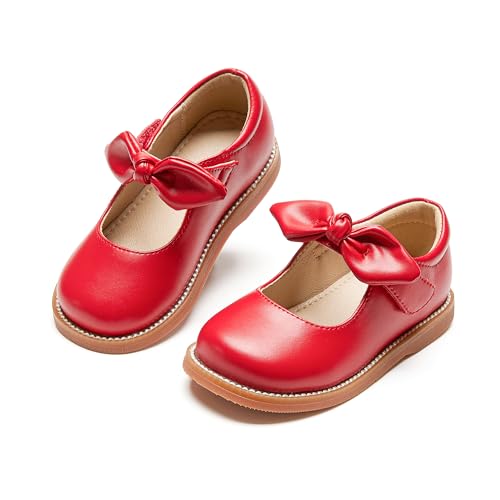 Kolan Todder Kleine Mädchen Oxford Schuhe Mary Jane T-Riemen Schuluniform Partykleid Flache Schuhe, Ke05-red, 13 Little Kid von KoLan
