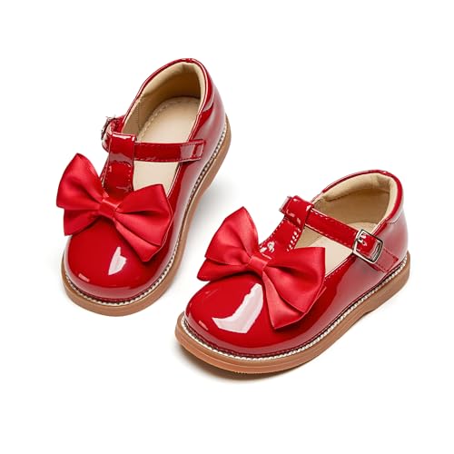 Kolan Todder Kleine Mädchen Oxford Schuhe Mary Jane T-Riemen Schuluniform Partykleid Flache Schuhe, Ke08-red, 13 Little Kid von KoLan