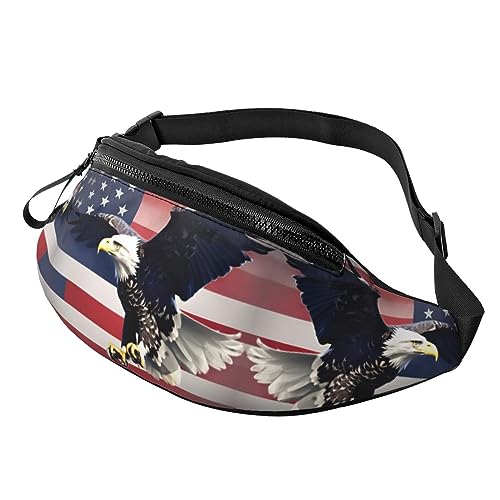 3D Bald Eagle Flying with American Flag Fashion Sling Purse Shoulder Bag Fanny Pack Causal Chest Bum Bag Backpack for Workout Traveling Running, Schwarz , Einheitsgröße von KoNsev