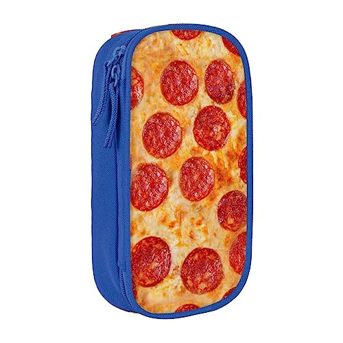 3D Pizza Pepperoni Federmäppchen, mittlere Größe, Stiftehalter, Tasche mit Doppelreißverschlüssen für die Arbeit, niedlich, blau, Einheitsgröße, Koffer von KoNsev