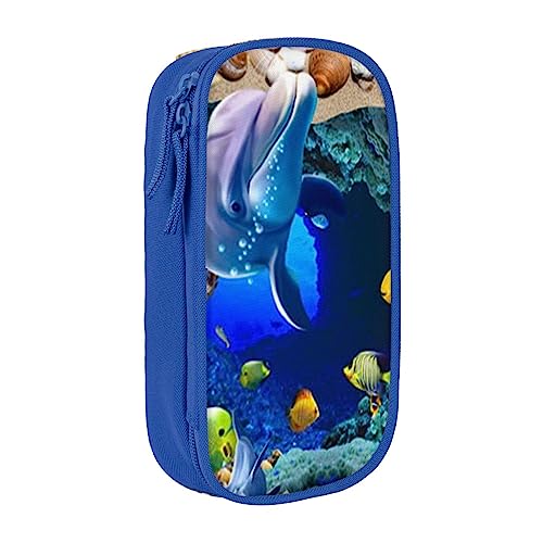 3D Underwater World Delphin Federmäppchen, mittlere Größe, Stiftehalter, Tasche mit Doppelreißverschlüssen für die Arbeit, niedlich, blau, Einheitsgröße, Koffer von KoNsev