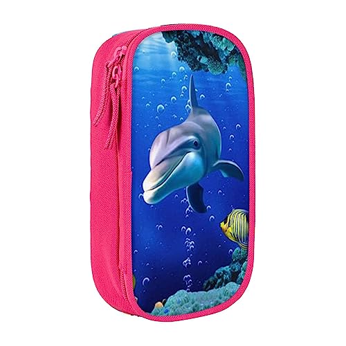 3D Underwater World Fish Dolphi Federmäppchen, mittlere Größe, Stiftehalter, Tasche mit Doppelreißverschlüssen für die Arbeit, niedlich, rose, Einheitsgröße, Koffer von KoNsev