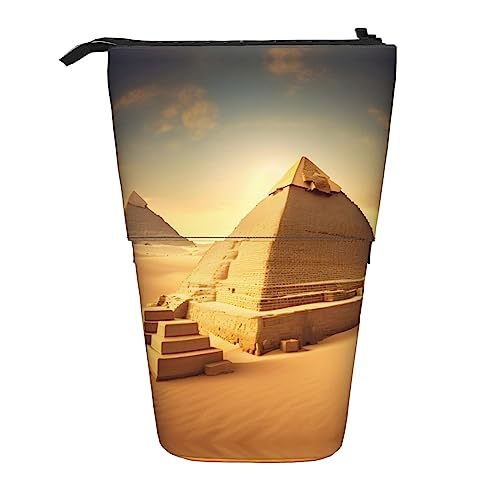 Ägyptische Pyramide In Wüste Drucken Teleskop Bleistift Tasche Stiftehalter Schreibwaren Fall,Stand-Up Retractable Transformator Tasche von KoNsev