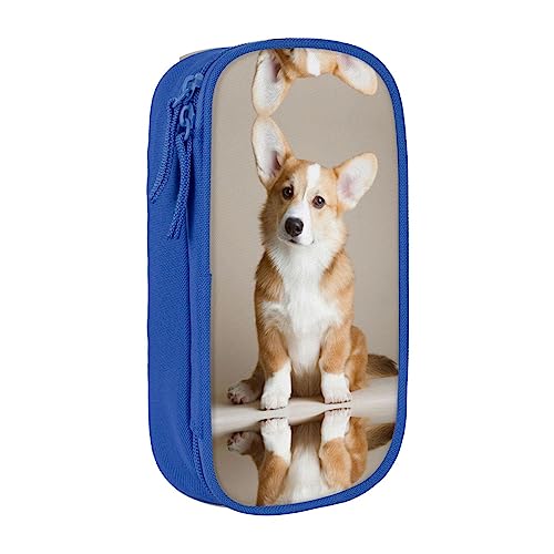 Corgi Dog Federmäppchen, mittelgroß, mit Doppelreißverschlüssen für die Arbeit, niedlich, Beige, blau, Einheitsgröße, Koffer von KoNsev