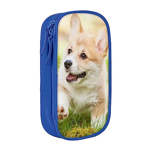 Corgi Puppy Federmäppchen, mittlere Größe, Stiftehalter, Tasche mit Doppelreißverschlüssen für die Arbeit, niedlich, blau, Einheitsgröße, Koffer von KoNsev