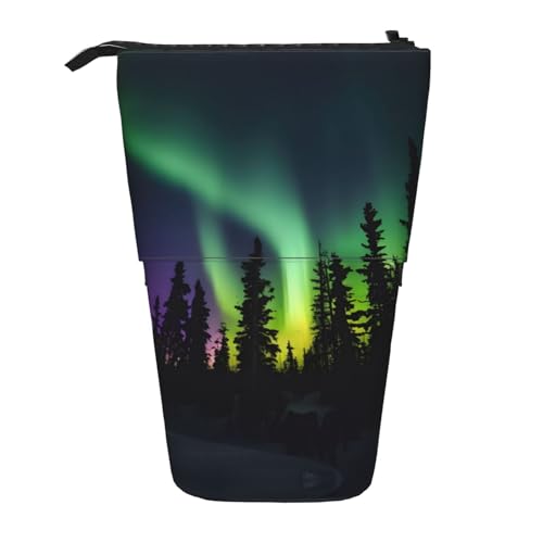 Dark Northern Lights Print Teleskop Bleistift Tasche Stifthalter Schreibwaren Fall Stand-Up Retractable Transformator Tasche Organizer von KoNsev