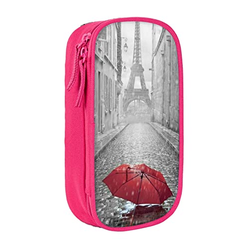 Eiffelturm Paris Street Red Umbrella Pencil Case, Medium Size Pen/Pencil Holder Pouch Bag with Double Zippers for Work,Cute, rose, Einheitsgröße, Koffer von KoNsev