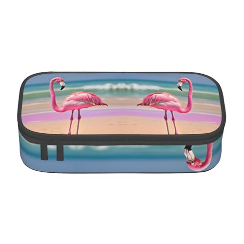 Federmäppchen, Motiv: Flamingo am Strand, mittelgroß, mit Doppelreißverschlüssen für die Arbeit, niedlich, 1 Stück von KoNsev