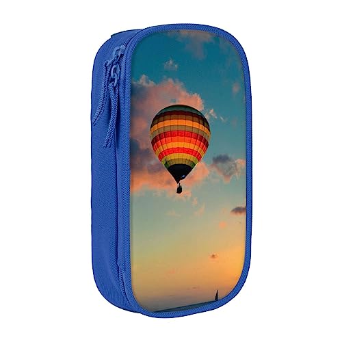 Federmäppchen, Motiv: Heißluftballon, Sonnenuntergang, mittlere Größe, Stiftehalter, Tasche mit Doppelreißverschlüssen für die Arbeit, niedlich, blau, Einheitsgröße, Koffer von KoNsev