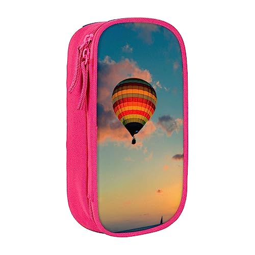 Federmäppchen, Motiv: Heißluftballon, Sonnenuntergang, mittlere Größe, Stiftehalter, Tasche mit Doppelreißverschlüssen für die Arbeit, niedlich, rose, Einheitsgröße, Koffer von KoNsev