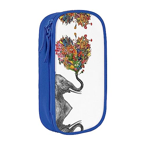 Federmäppchen Elefant mit herzförmiger Blume, mittelgroß, Stiftehalter, Tasche mit Doppelreißverschlüssen für die Arbeit, niedlich, blau, Einheitsgröße, Koffer von KoNsev