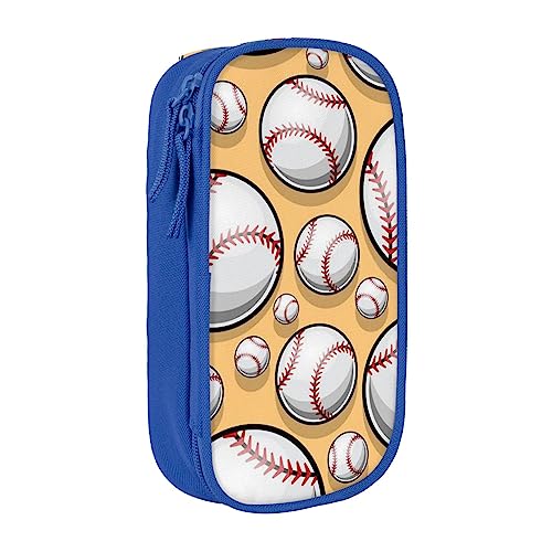 Federmäppchen mit Baseball-Muster, Softball-Design, Sport-Design, mittlere Größe, Stiftehalter, Tasche mit Doppelreißverschlüssen für die Arbeit, niedlich, blau, Einheitsgröße, Koffer von KoNsev