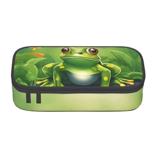 Federmäppchen mit Cartoon-Frosch-Aufdruck, mittelgroß, Stiftehalter, Tasche mit Doppelreißverschlüssen für die Arbeit, niedlich von KoNsev