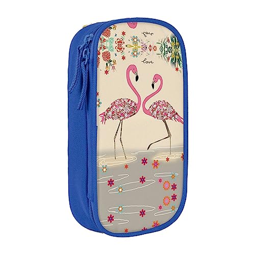 Federmäppchen mit Flamingos und Blumen, mittelgroß, mit Doppelreißverschlüssen für die Arbeit, niedlich, blau, Einheitsgröße, Koffer von KoNsev
