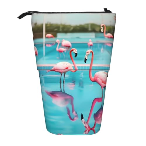 Flamingo und Schwimmbad Druck Teleskop Bleistift Tasche Stiftehalter Schreibwaren Fall,Stand-Up Retractable Transformator Tasche von KoNsev