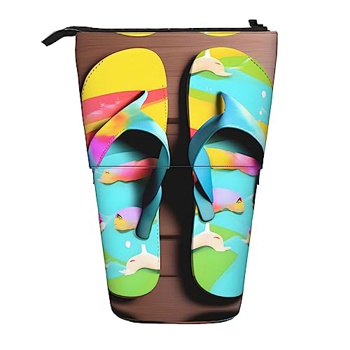 Flops Pantoffeln Kunst Sandalen Druck Teleskop Bleistift Tasche Stifthalter Schreibwaren Fall,Stand-Up Retractable Transformator Tasche von KoNsev