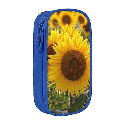 Gelbe Sonnenblumen-Federmäppchen, mittlere Größe, Stiftehalter, Tasche mit Doppelreißverschlüssen für die Arbeit, niedlich, blau, Einheitsgröße, Koffer von KoNsev