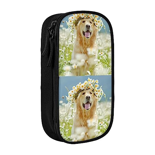 Golden Retriever Hunde-Federmäppchen, mittlere Größe, Stiftehalter, Tasche mit Doppelreißverschlüssen für die Arbeit, niedlich, Schwarz , Einheitsgröße, Koffer von KoNsev