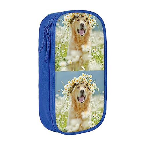 Golden Retriever Hunde-Federmäppchen, mittlere Größe, Stiftehalter, Tasche mit Doppelreißverschlüssen für die Arbeit, niedlich, blau, Einheitsgröße, Koffer von KoNsev