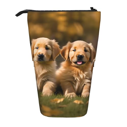 Golden Retriever Teleskop-Federmäppchen mit Hunde-/Welpenmotiv, Stifthalter, Schreibwarenetui, aufstellbar, einziehbare Transformator-Tasche von KoNsev