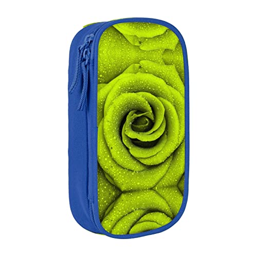 Grüne Rose Federmäppchen, mittlere Größe, Stiftehalter, Tasche mit Doppelreißverschlüssen für die Arbeit, niedlich, blau, Einheitsgröße, Koffer von KoNsev