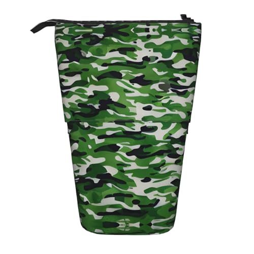 Grünes Camouflage-Druck-Teleskop-Bleistift-Beutel, Stiftehalter, Schreibwaren-Etui, Stand-Up Retractable Transformator-Tasche von KoNsev