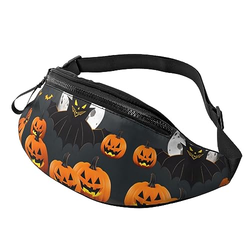 Halloween Mond Fledermaus Kürbis Mode Sling Geldbörse Schultertasche Bauchtasche Causal Brust Bauchtasche Rucksack für Workout Reisen Laufen, Schwarz , Einheitsgröße von KoNsev