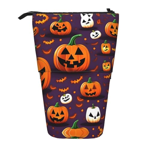 Happy-Halloween-Day Trick-or-Treat Print Teleskop-Bleistiftbeutel Stifthalter Schreibwaren-Etui, Stand-Up Retractable Transformator-Tasche von KoNsev