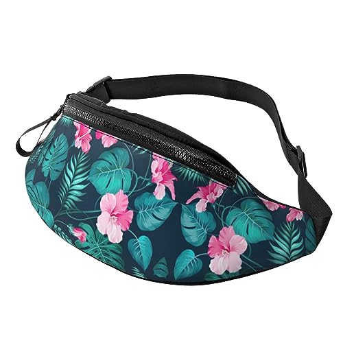 Hawaii Pink Flower Fashion Sling Purse Shoulder Bag Fanny Pack Causal Chest Bum Bag Backpack for Workout Traveling Running, Schwarz , Einheitsgröße von KoNsev