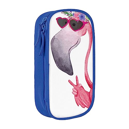 Hello Glasses Flamingo Federmäppchen, mittlere Größe, Stiftehalter, Tasche mit Doppelreißverschlüssen für die Arbeit, niedlich, blau, Einheitsgröße, Koffer von KoNsev