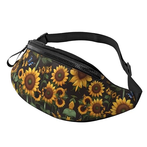 Hüfttasche für Männer und Frauen, modische Schlinge mit verstellbarem Gürtel für Reisen, Sport, Laufen, Sonnenuntergang, Weinglasdruck, Sonnenblume Blumen Schmetterlinge Kunst, Einheitsgröße von KoNsev