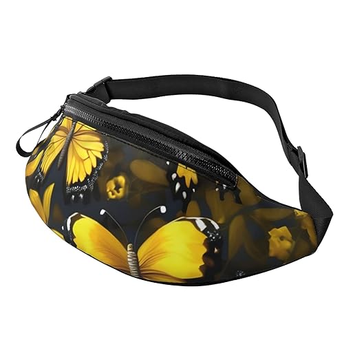Hüfttasche für Männer und Frauen, modische Schlinge mit verstellbarem Gürtel für Reisen, Sport, Laufen, Yin-Yang-Muster-Druck, Gelbe Blumen Schmetterlinge, Einheitsgröße von KoNsev