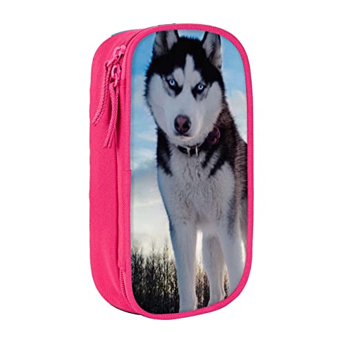 Husky Dogs Federmäppchen, mittlere Größe, Stiftehalter, Tasche mit Doppelreißverschlüssen für die Arbeit, niedlich, rose, Einheitsgröße, Koffer von KoNsev