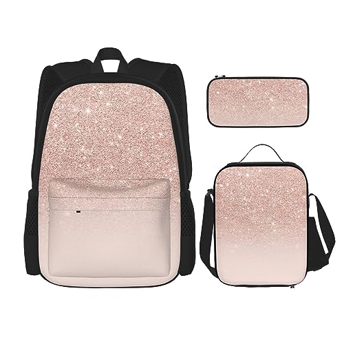 KoNsev 3-teiliges Rucksack-Set, rotgoldener Kunst-Glitzer-Druck, Rucksack-Set mit Lunch-Tasche, Federmäppchen von KoNsev