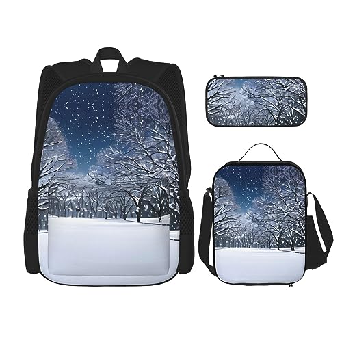 KoNsev Bedruckter Rucksack, 3-teiliges Set, Reisen, Wandern, leicht, Laptop, Federmäppchen, isolierte Lunchtasche für Frauen, Flugzeug aus dem 2. Weltkrieg, 2-Standard-Scale-2_00x, Winter Schnee fällt von KoNsev