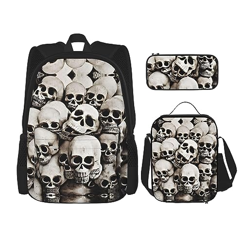 KoNsev Bedruckter Rucksack, 3-teiliges Set, Reisen, Wandern, leicht, Laptop-Federmäppchen, isolierte Lunchtasche für Damen, Mitte des Jahrhunderts, moderne Kunst, Katzen, Mexikanischer Schädel, von KoNsev