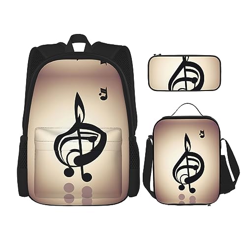 KoNsev Bedruckter Rucksack, 3-teiliges Set, für Reisen, Wandern, leicht, Laptop, Federmäppchen, isolierte Lunchtasche für Damen, Indianeraufdruck, Musiknoten-Druck, Einheitsgröße von KoNsev