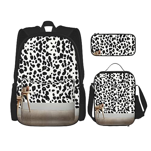 KoNsev Bedruckter Rucksack, 3-teiliges Set, für Reisen, Wandern, leicht, Laptop, Federmäppchen, isolierte Lunchtasche für Damen, Leopardenmuster, Leopardenmuster-Tapeten-Druck, Einheitsgröße von KoNsev