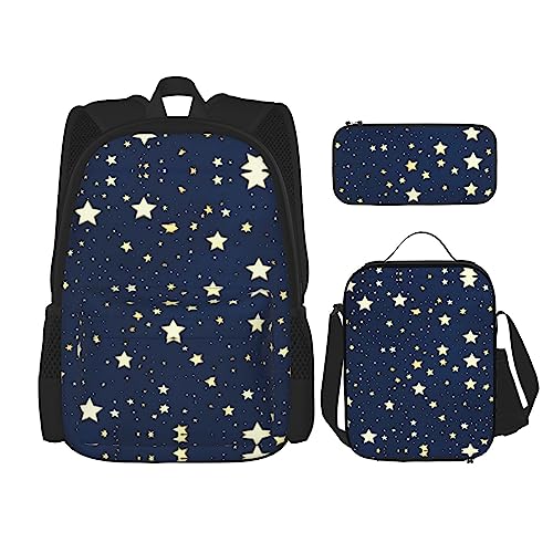 KoNsev Bedruckter Rucksack, 3-teiliges Set, für Reisen, Wandern, leicht, Laptop, Federmäppchen, isolierte Lunchtasche für Damen, Ozean, Strand, Ananas, Navy Blue Sky and Star, Einheitsgröße von KoNsev