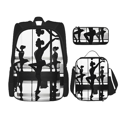 KoNsev Bedruckter Rucksack, 3-teiliges Set, für Reisen, Wandern, leicht, Laptop, Federmäppchen, isolierte Lunchtasche für Damen, Ozean, Strand, Ananas, Neue Liebe Gymnastik, Einheitsgröße von KoNsev